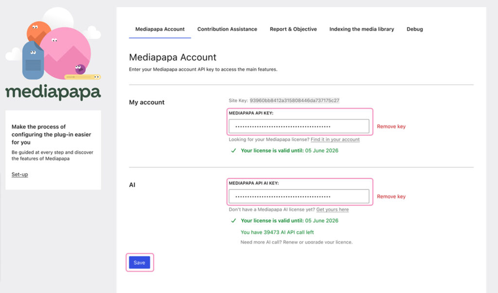 A screenshot of the Mediapapa account settings page showing login and security settings.