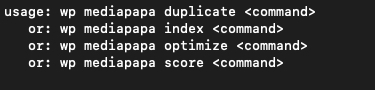 WP Medialapa duplicate, index, optimize, and score commands.